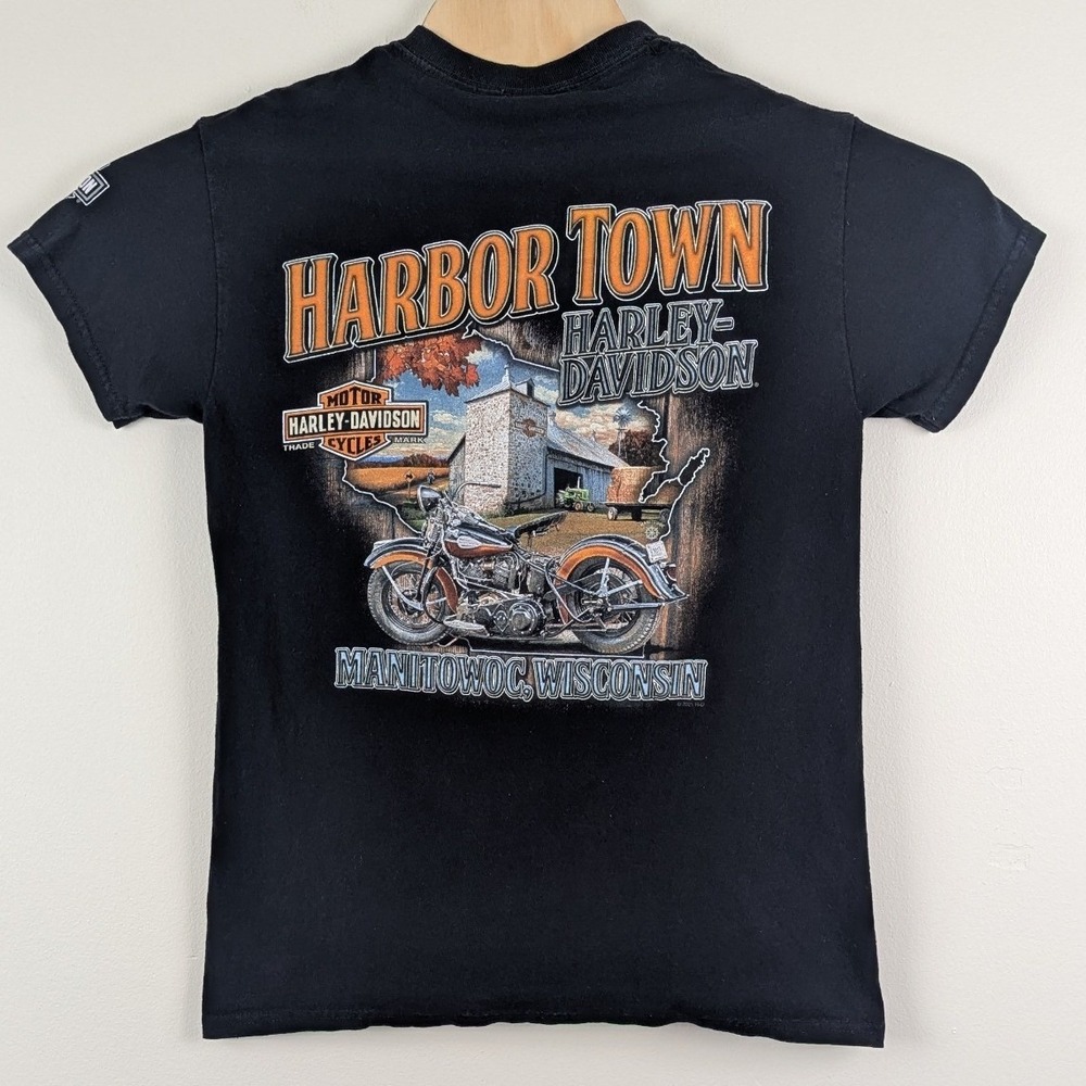 Harley-Davidson Harbor Town Manitowoc Wisconsin Skull Graphic T-Shirt Black S - Picture 4 of 13